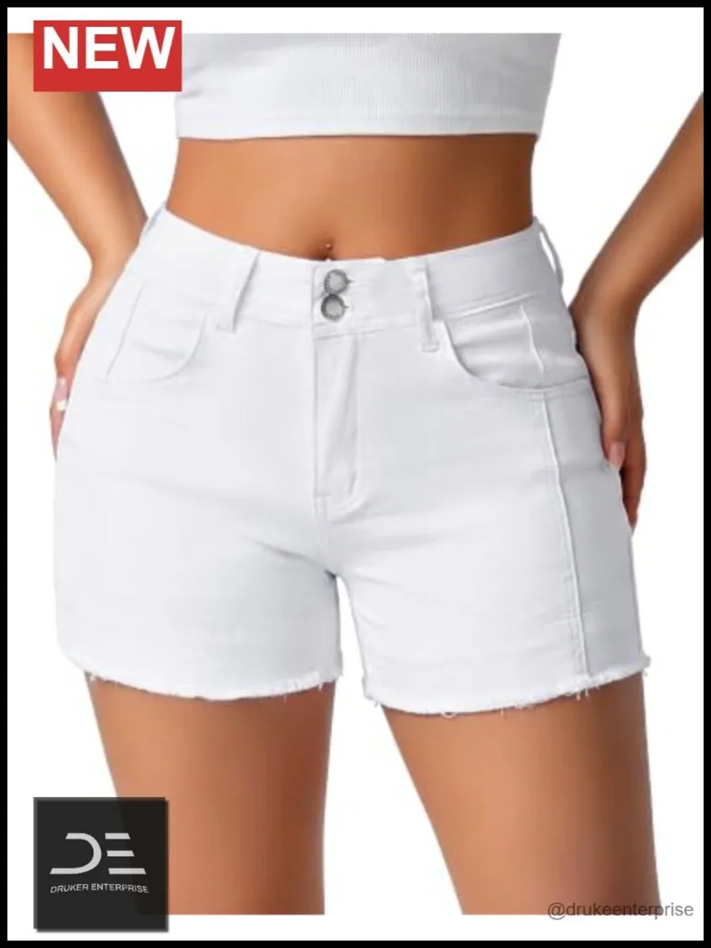 High Waisted Stretchy Frayed Hem Denim Jean Shorts